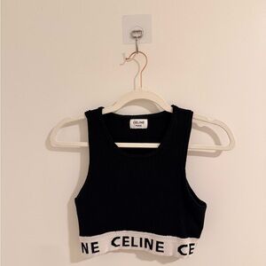 Celine Black and White Logo Crop Top